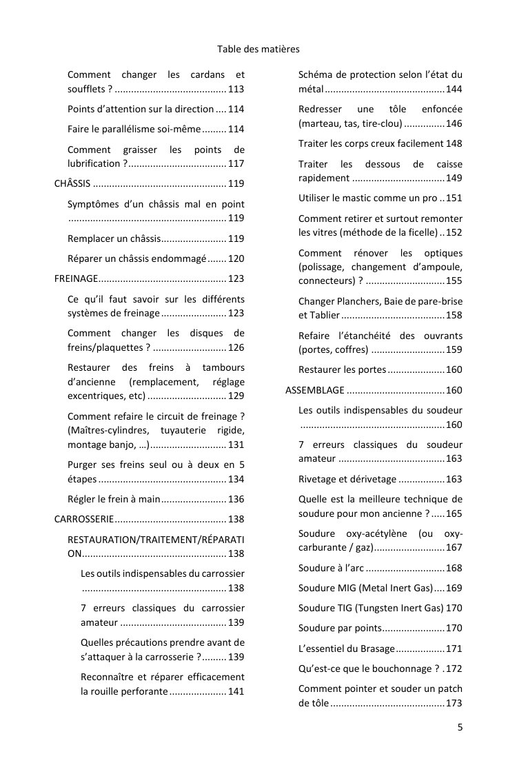 Table des matières (3/4) : tout ce que couvre le guide