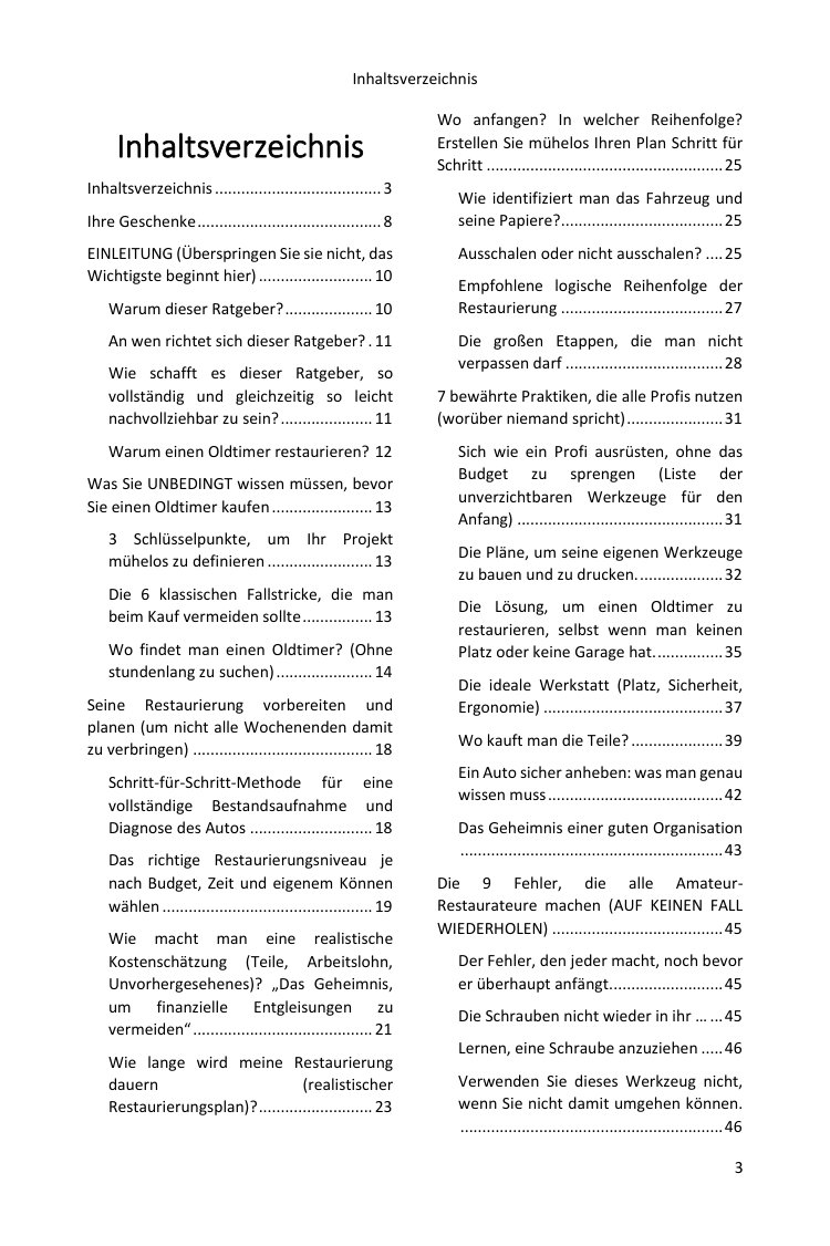 Inhaltsverzeichnis (1/4): alles, was der Ratgeber abdeckt