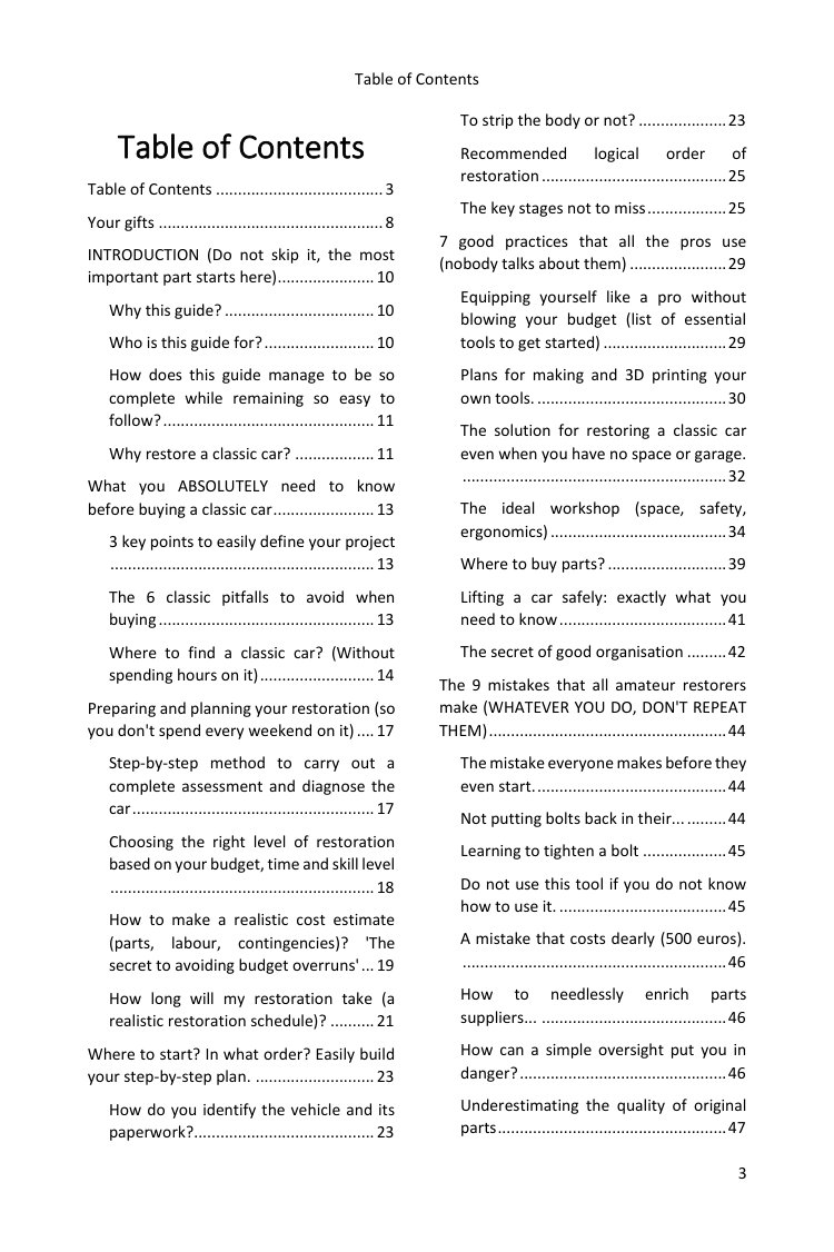 Table of contents (1/4): everything the guide covers