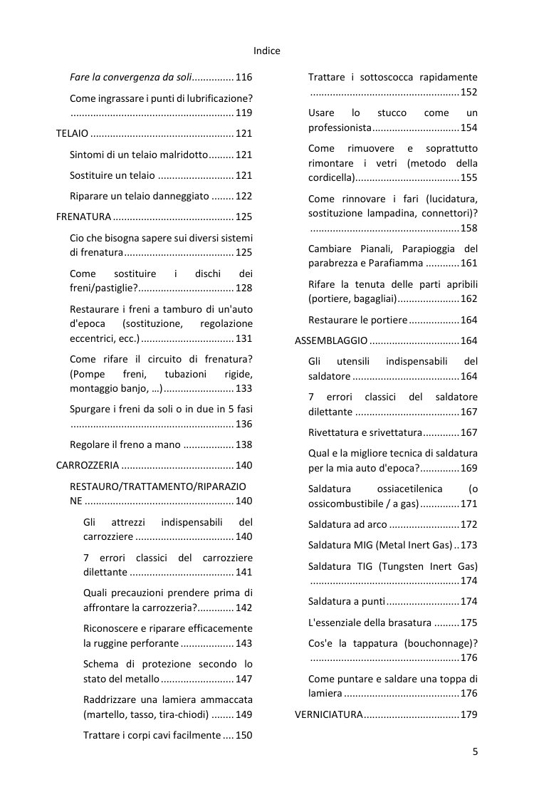 Indice (3/4): tutto ciò che copre la guida
