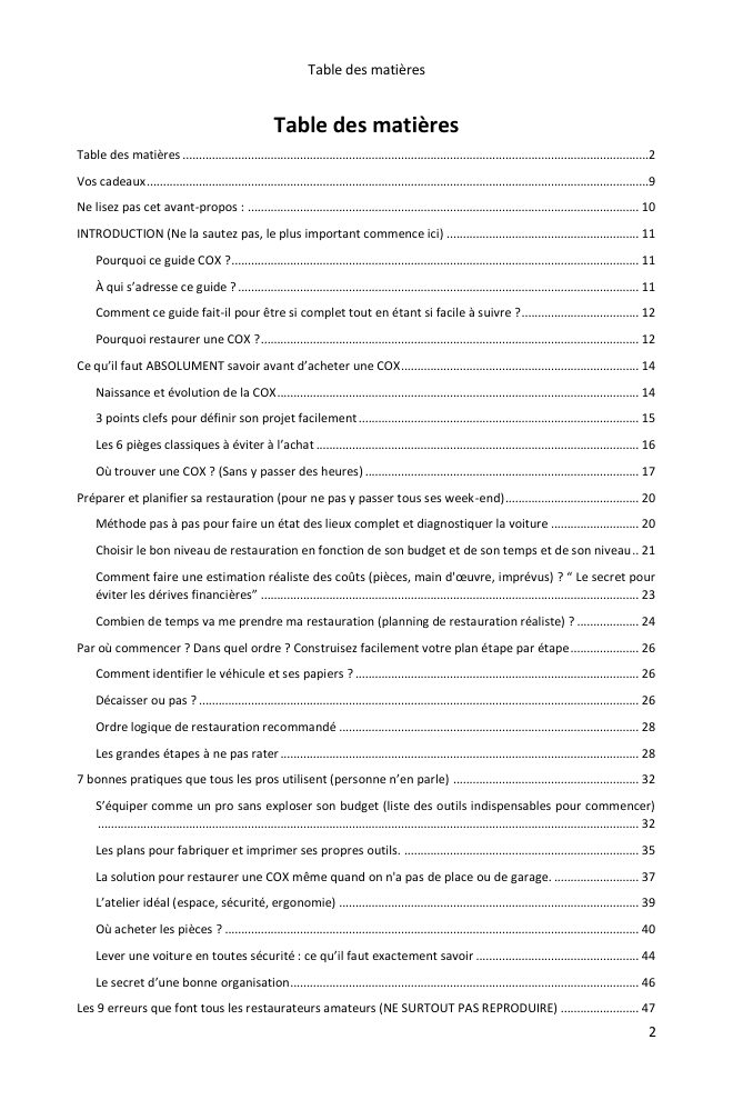 Table des matières (1/6) : tout ce que couvre le guide