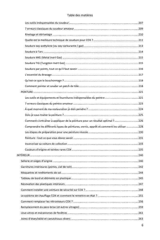 Table des matières (5/6) : tout ce que couvre le guide