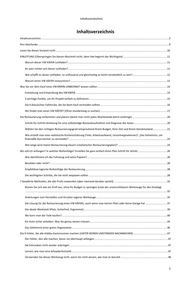 Inhaltsverzeichnis (1/5): alles, was der Leitfaden abdeckt