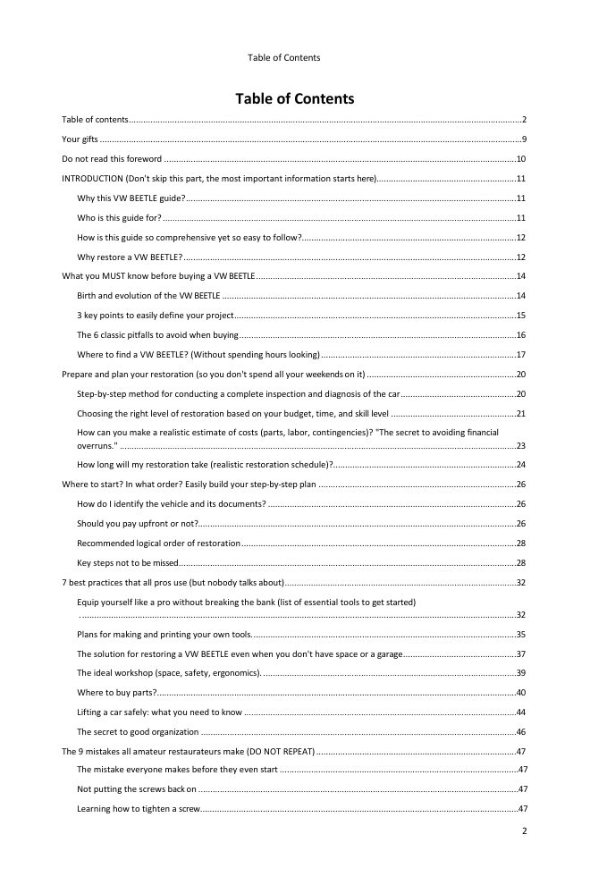 Table of contents (1/6): everything the guide covers