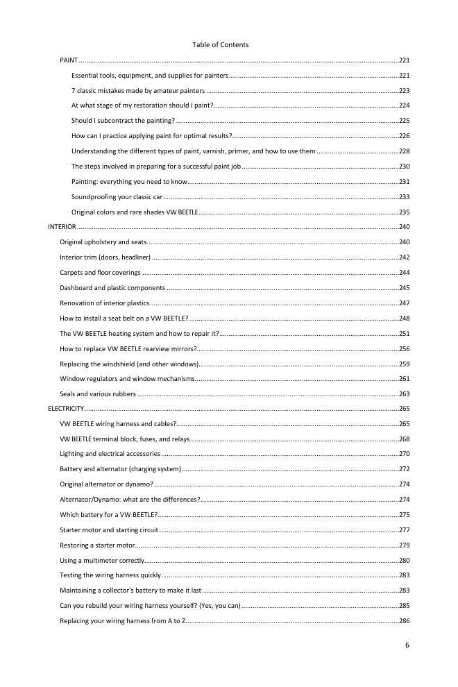 Table of contents (5/6): everything the guide covers