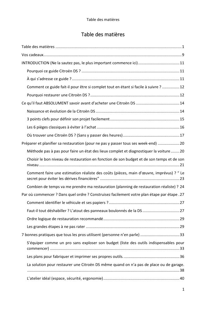 Table des matières (1/7) : tout ce que couvre le guide
