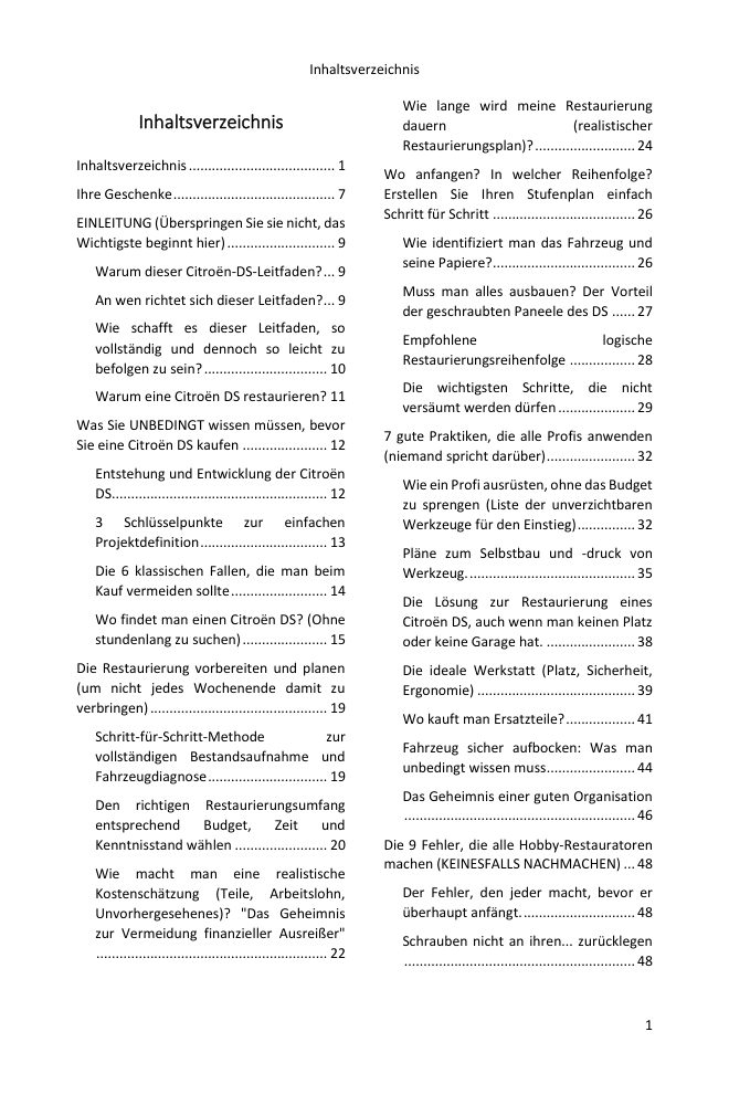 Inhaltsverzeichnis (1/5): alles, was der Leitfaden abdeckt