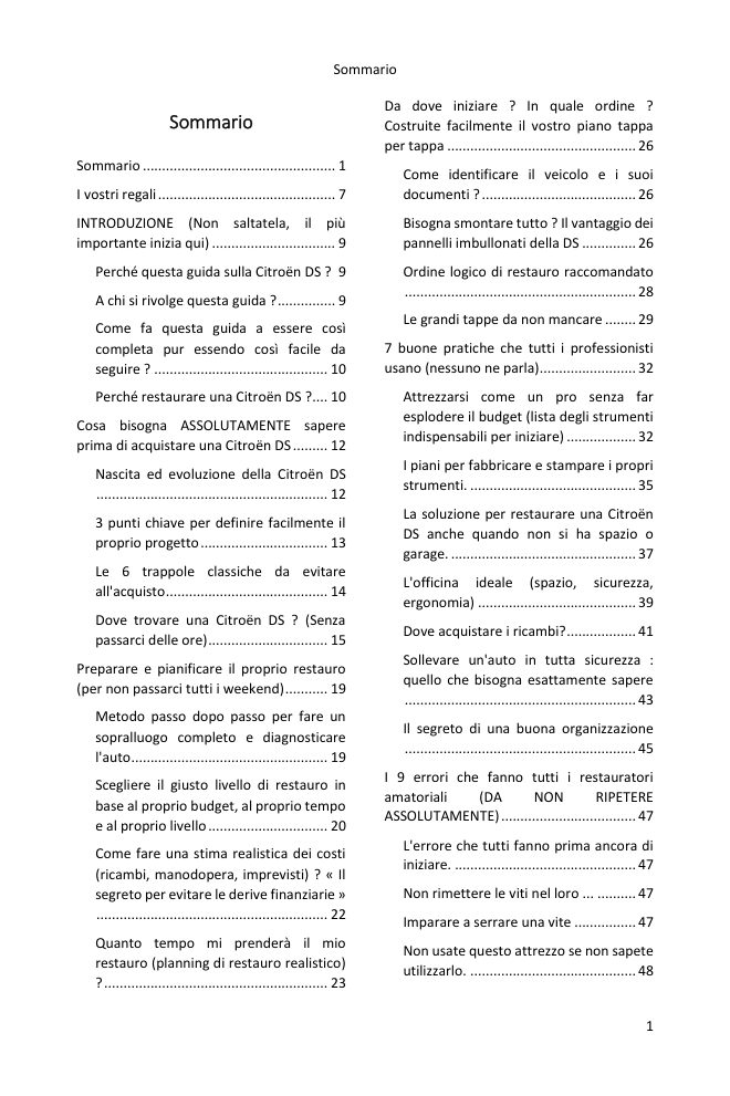 Indice (1/5): tutto ciò che la guida tratta