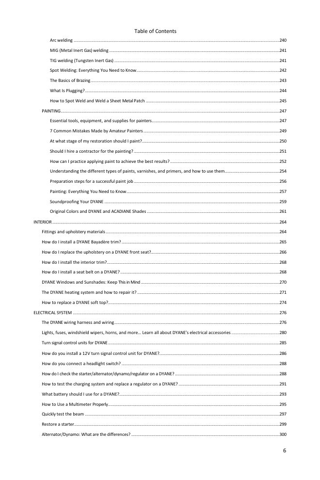 Table of contents (5/6): everything the guide covers
