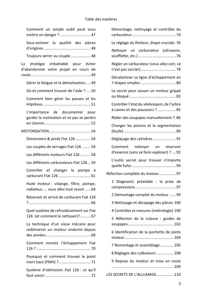Table des matières (2/5) : tout ce que couvre le guide