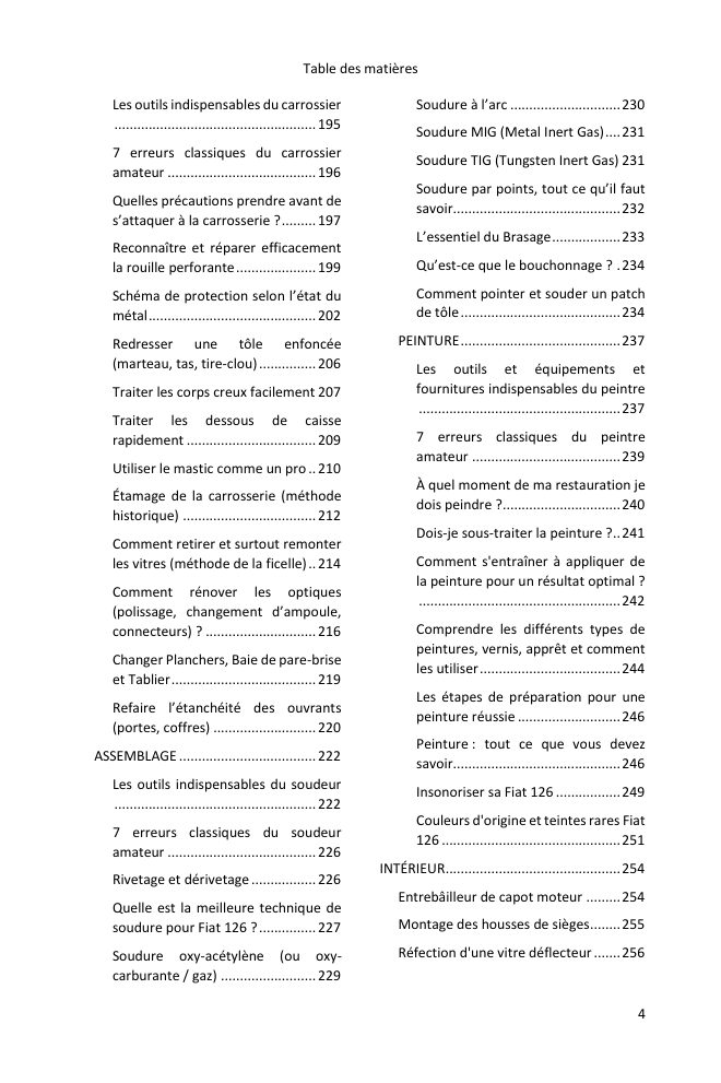 Table des matières (4/5) : tout ce que couvre le guide