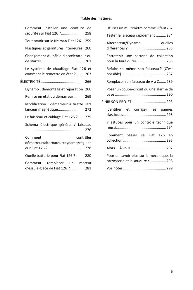 Table des matières (5/5) : tout ce que couvre le guide