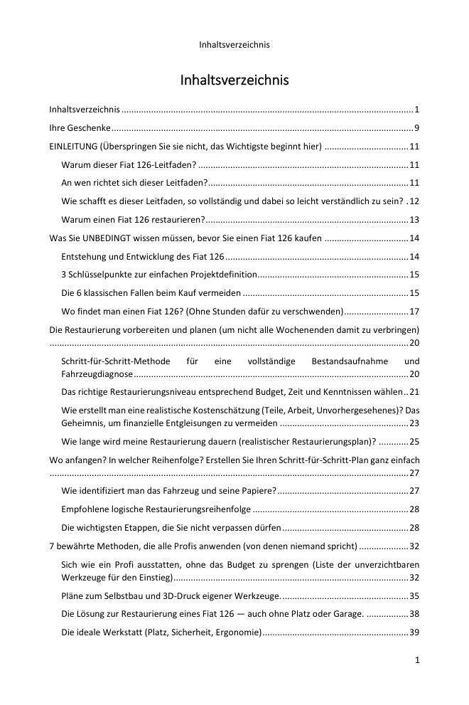 Inhaltsverzeichnis (1/7): alles, was der Leitfaden abdeckt