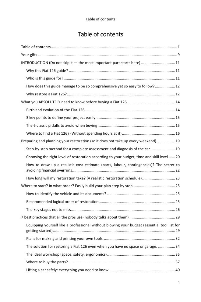 Table of contents (1/7): everything the guide covers