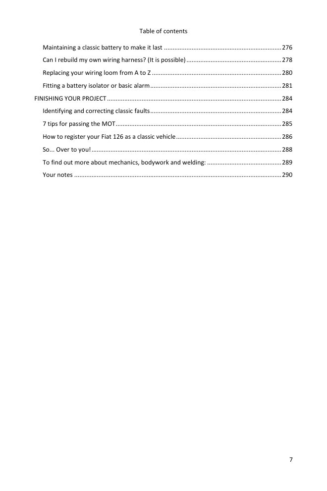 Table of contents (7/7): everything the guide covers