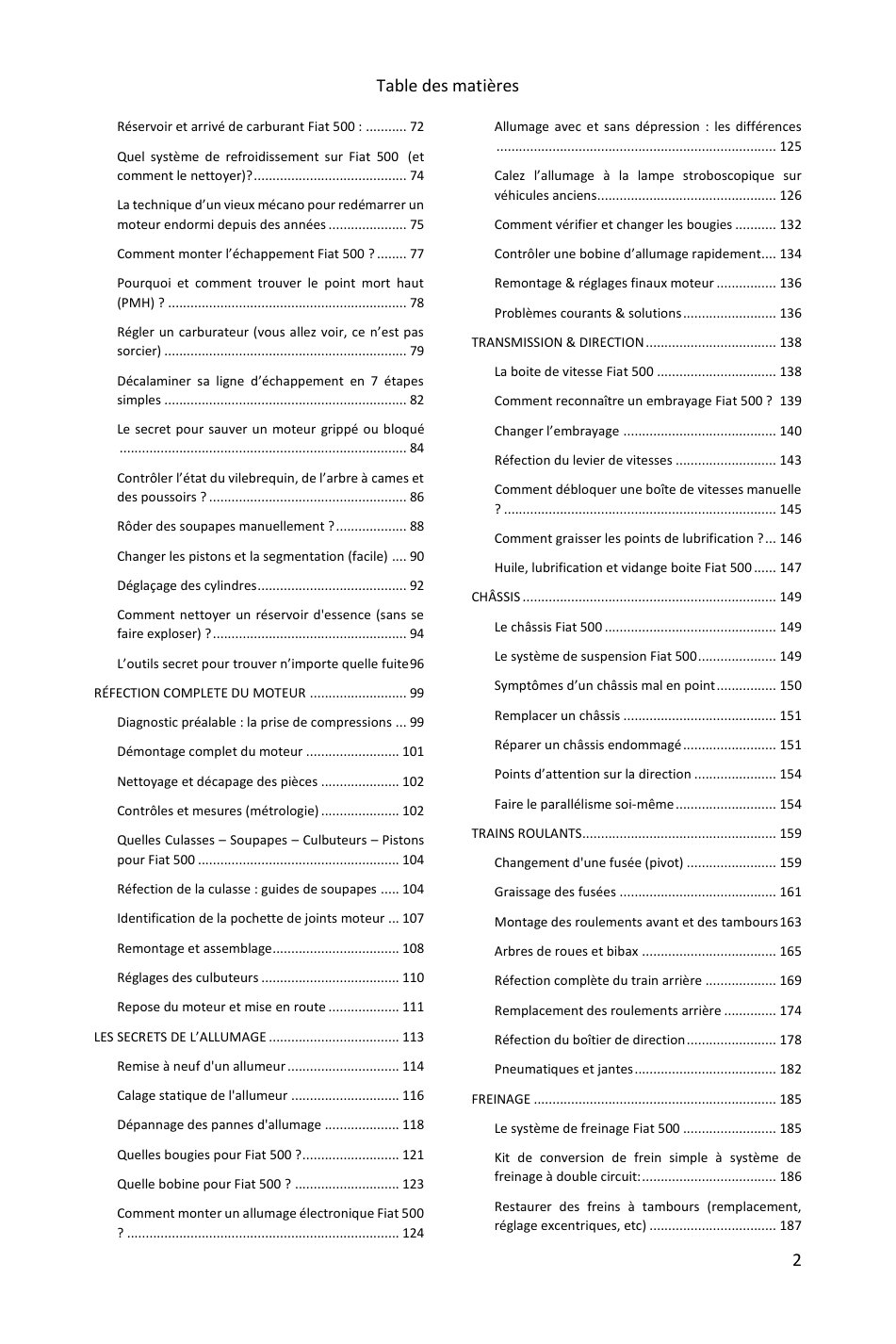 Table des matières (2/4) : tout ce que couvre le guide