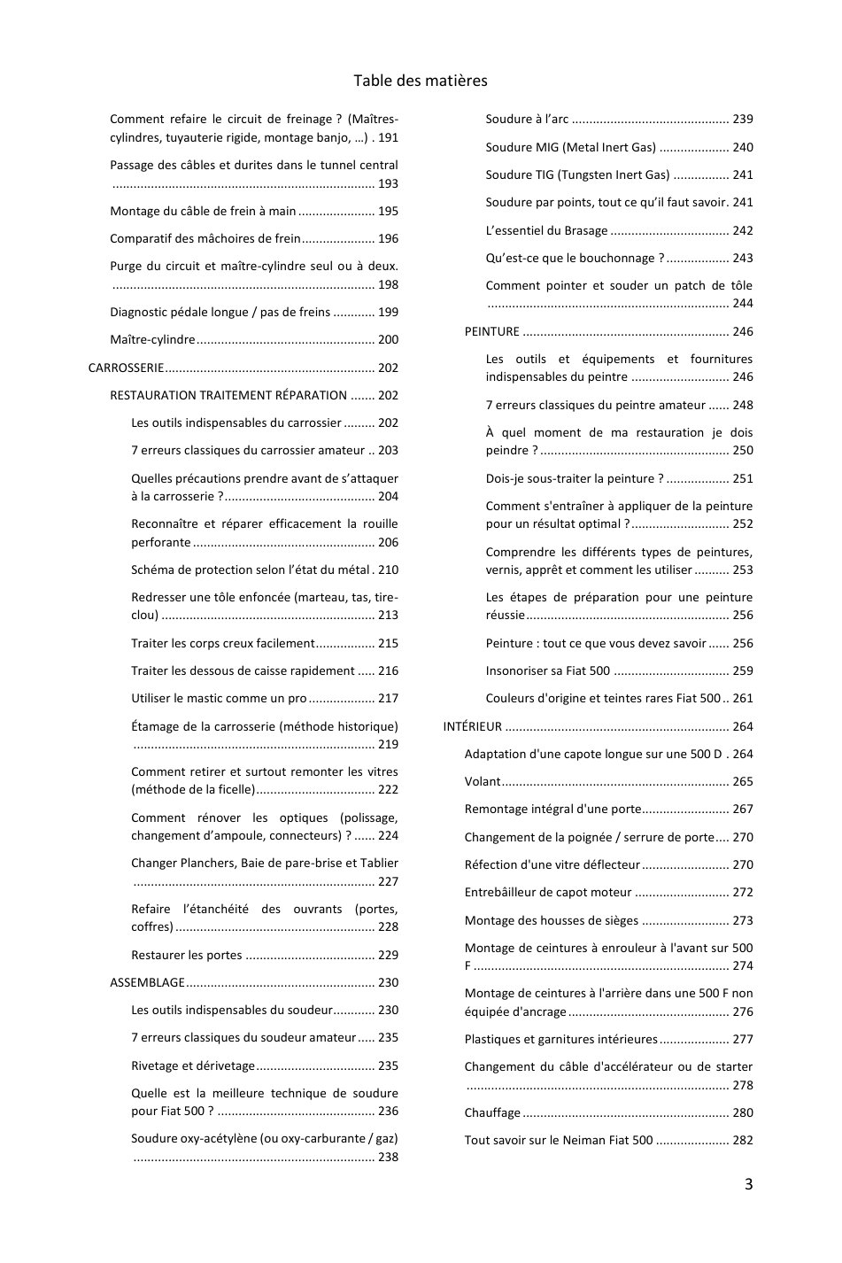 Table des matières (3/4) : tout ce que couvre le guide