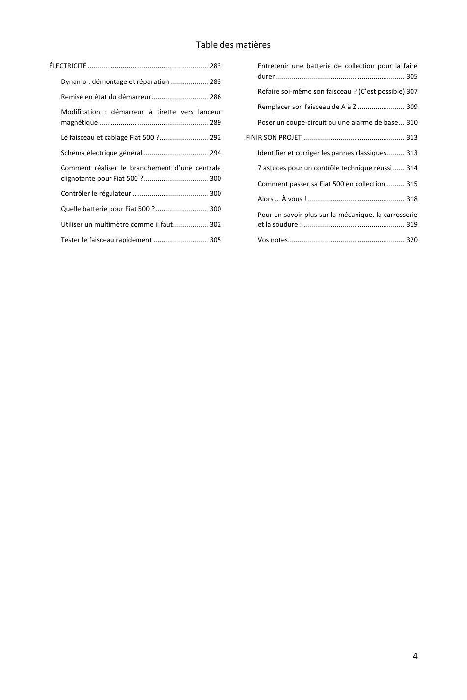 Table des matières (4/4) : tout ce que couvre le guide