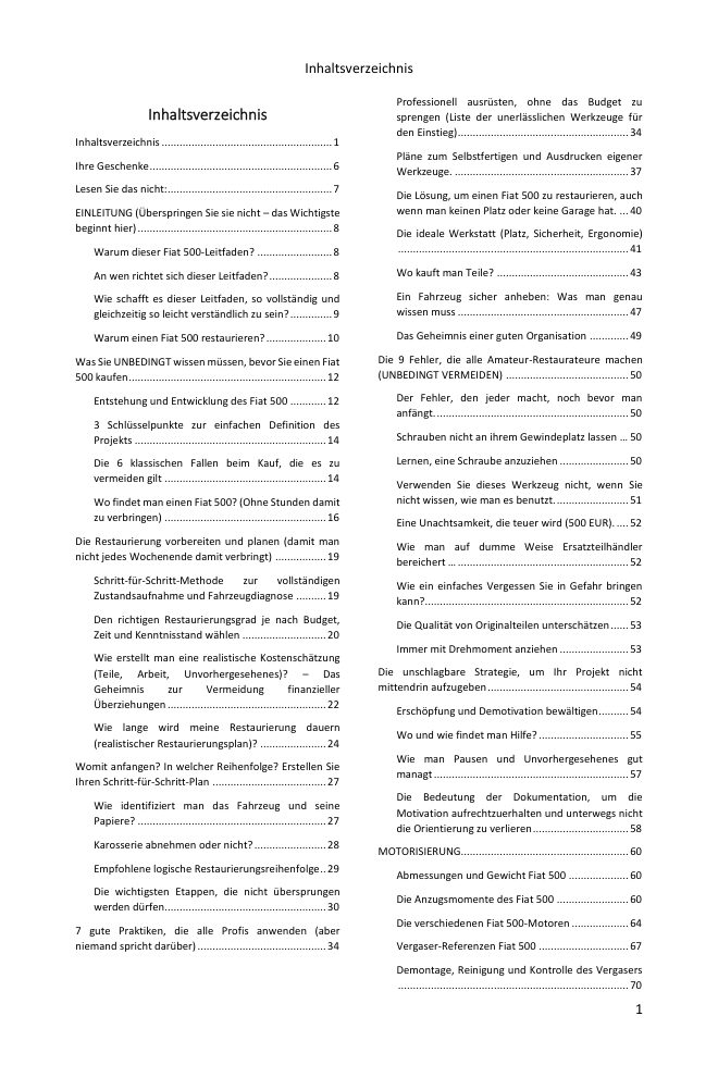 Inhaltsverzeichnis (1/4): alles, was der Leitfaden abdeckt