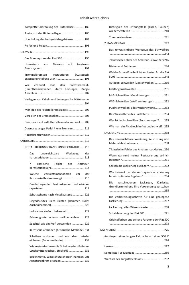 Inhaltsverzeichnis (3/4): alles, was der Leitfaden abdeckt