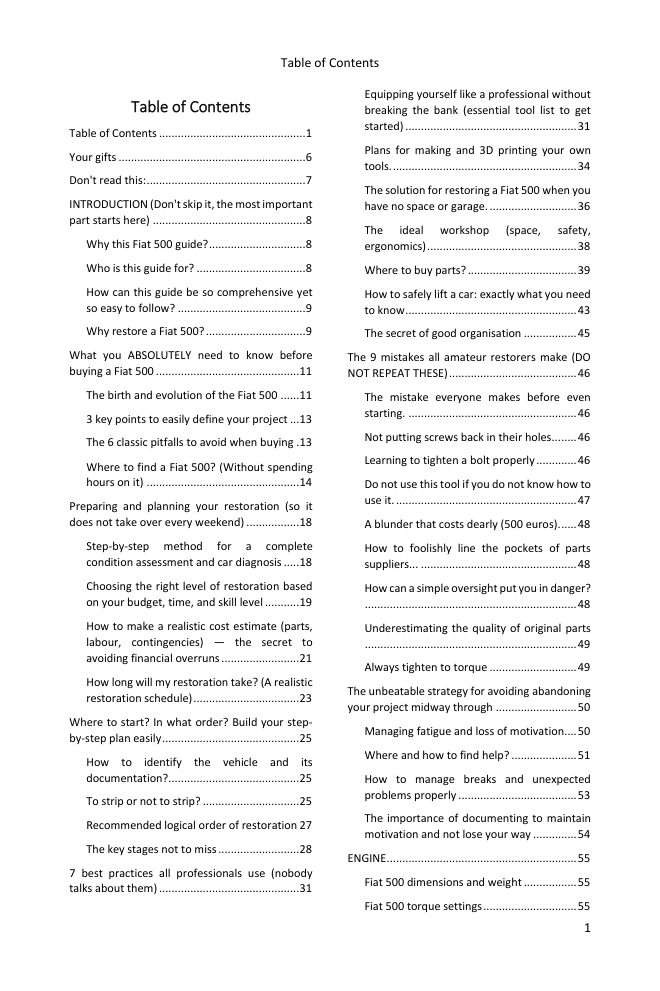 Table of contents (1/4): everything the guide covers
