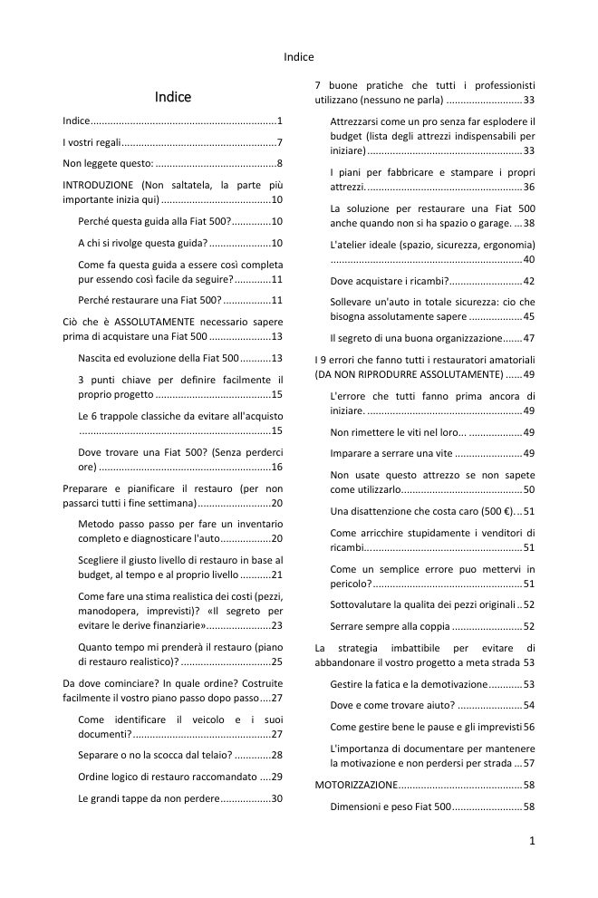 Indice (1/4): tutto ciò che la guida tratta