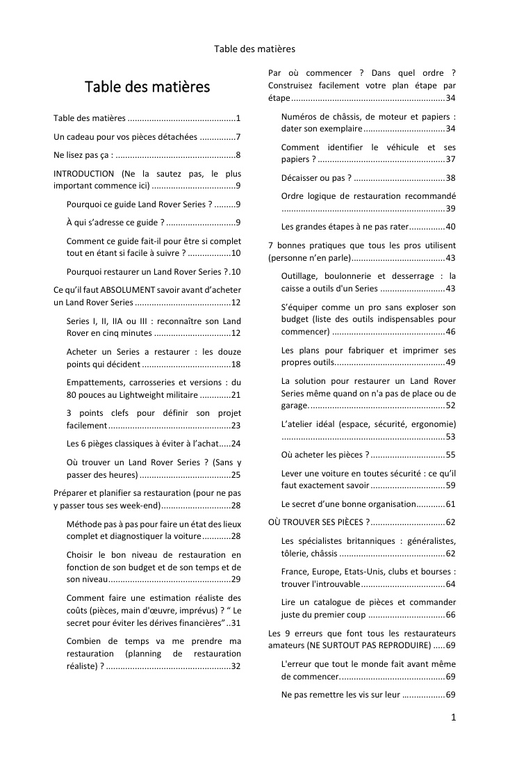 Table des matières (1/4) : tout ce que couvre le guide