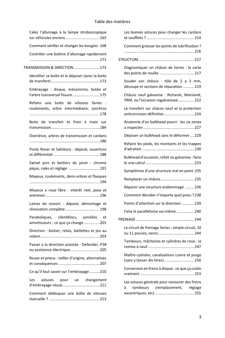 Table des matières (3/4) : tout ce que couvre le guide