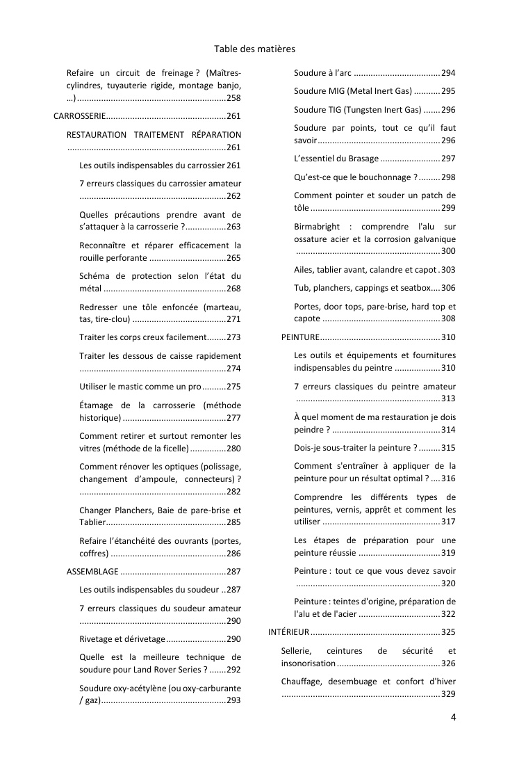Table des matières (4/4) : tout ce que couvre le guide