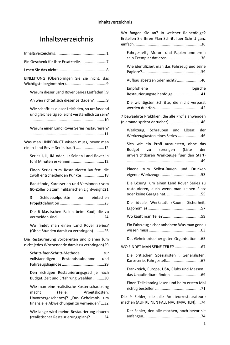 Inhaltsverzeichnis (1/4): alles, was der Leitfaden abdeckt