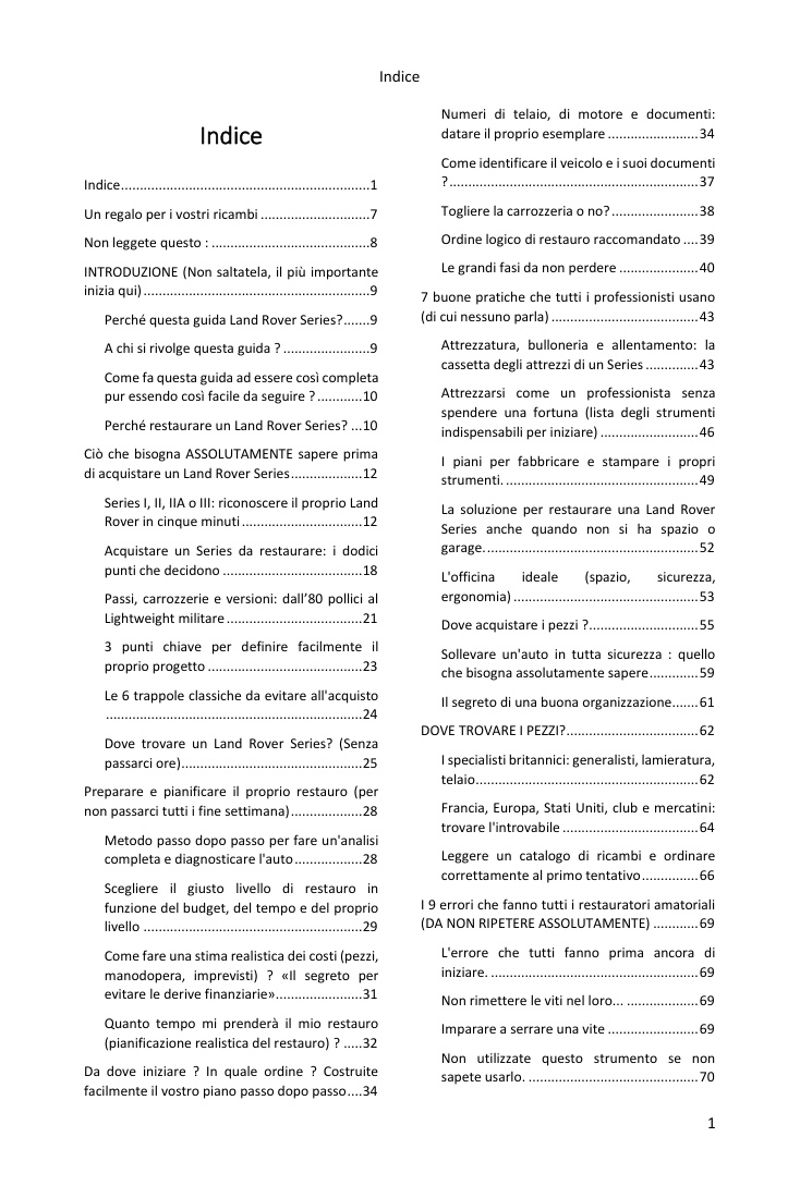 Indice (1/4): tutto ciò che la guida tratta
