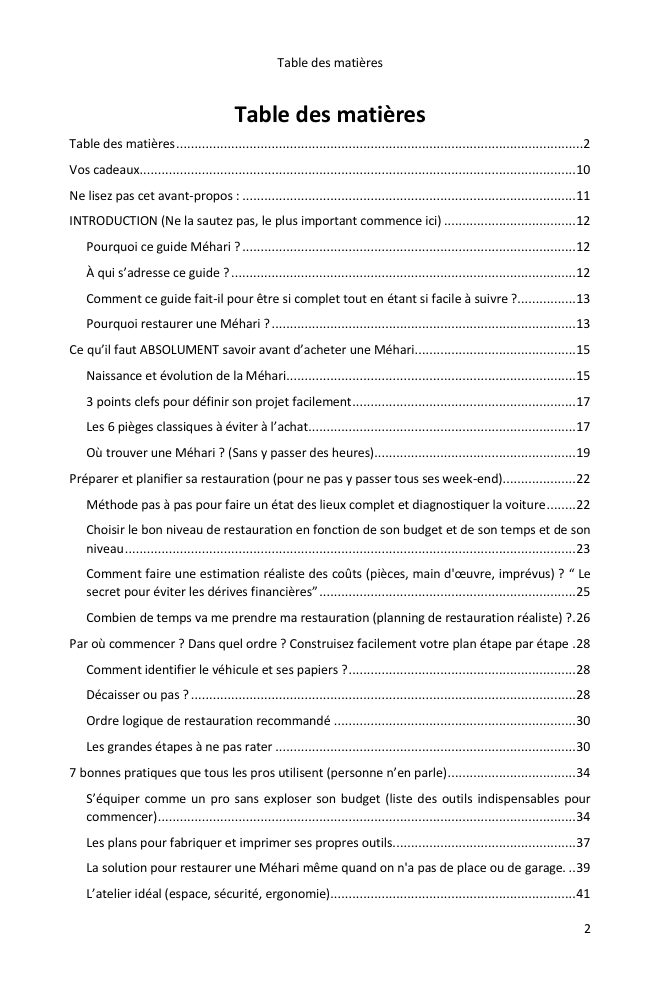 Table des matières (1/7) : tout ce que couvre le guide