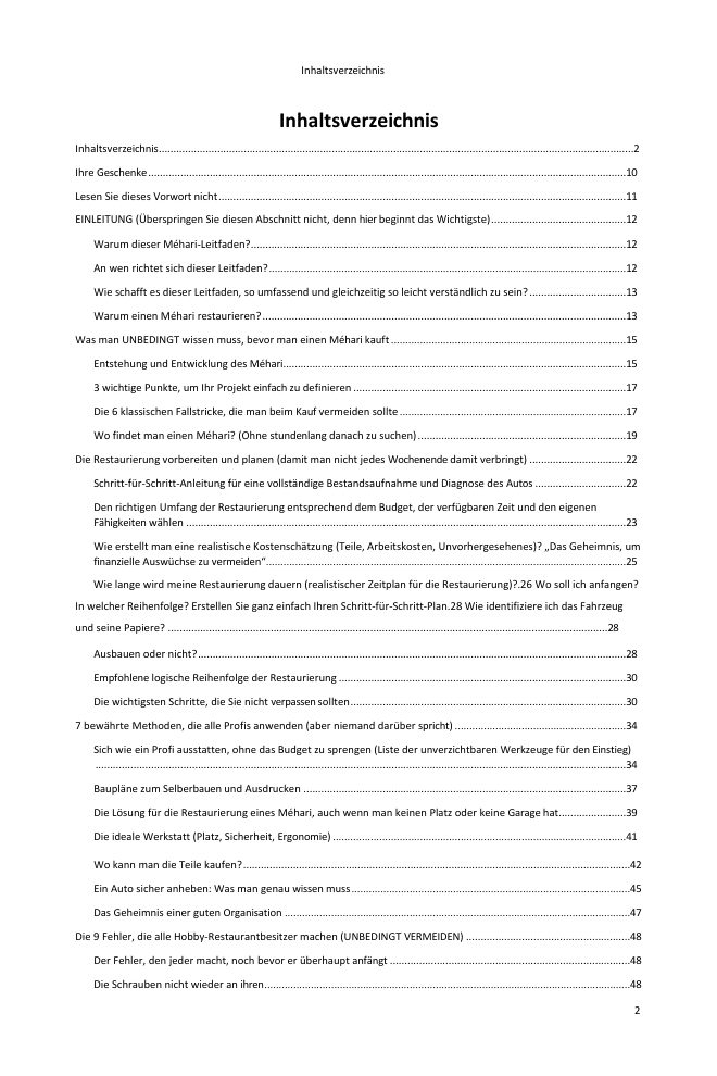 Inhaltsverzeichnis (1/6): alles, was der Leitfaden abdeckt