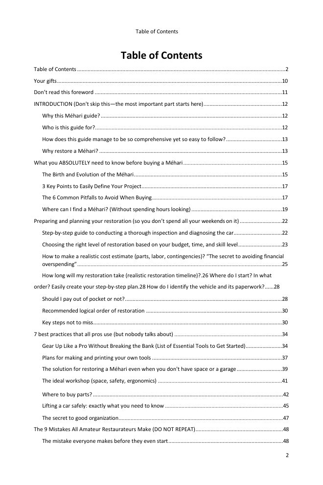 Table of contents (1/6): everything the guide covers