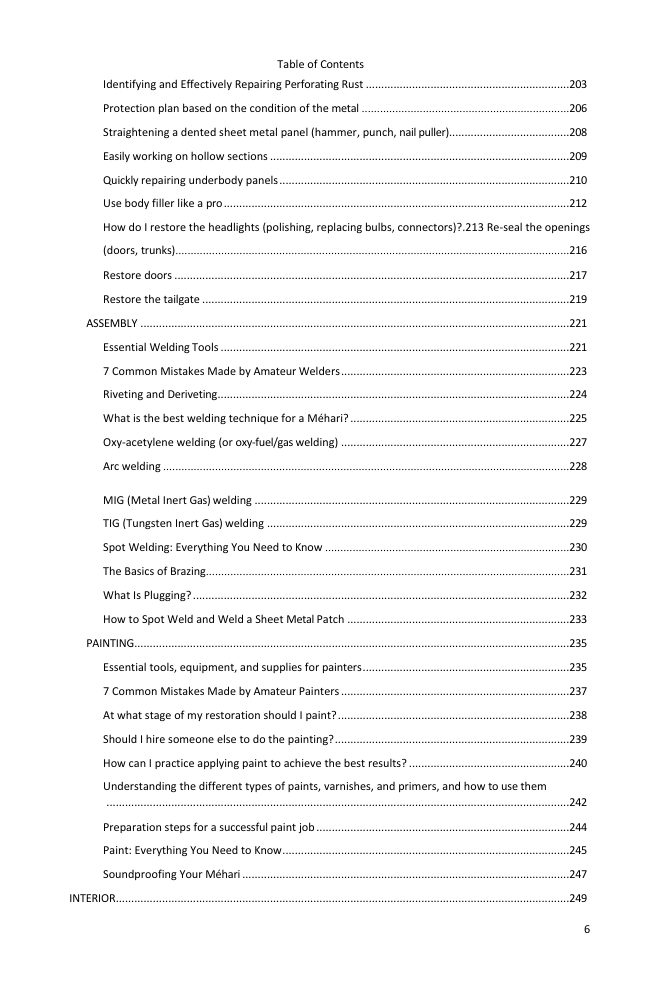 Table of contents (5/6): everything the guide covers