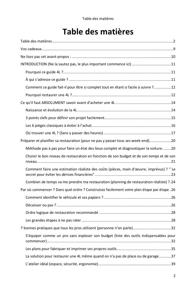 Table des matières (1/6) : tout ce que couvre le guide