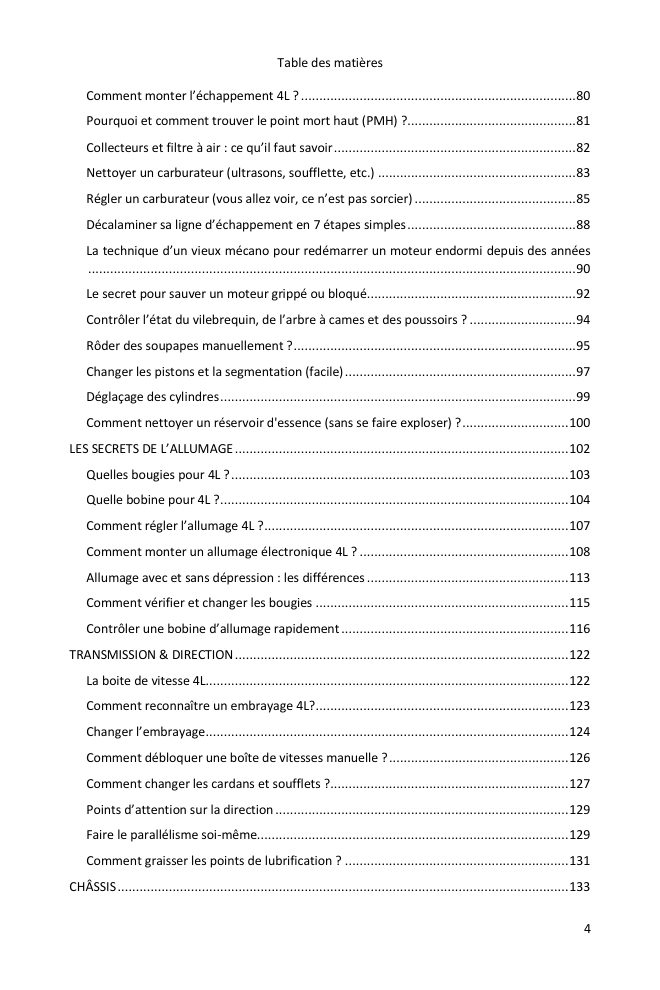 Table des matières (3/6) : tout ce que couvre le guide