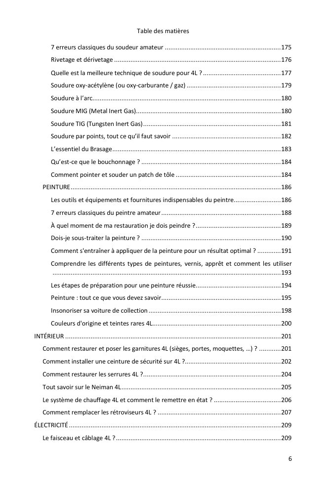 Table des matières (5/6) : tout ce que couvre le guide