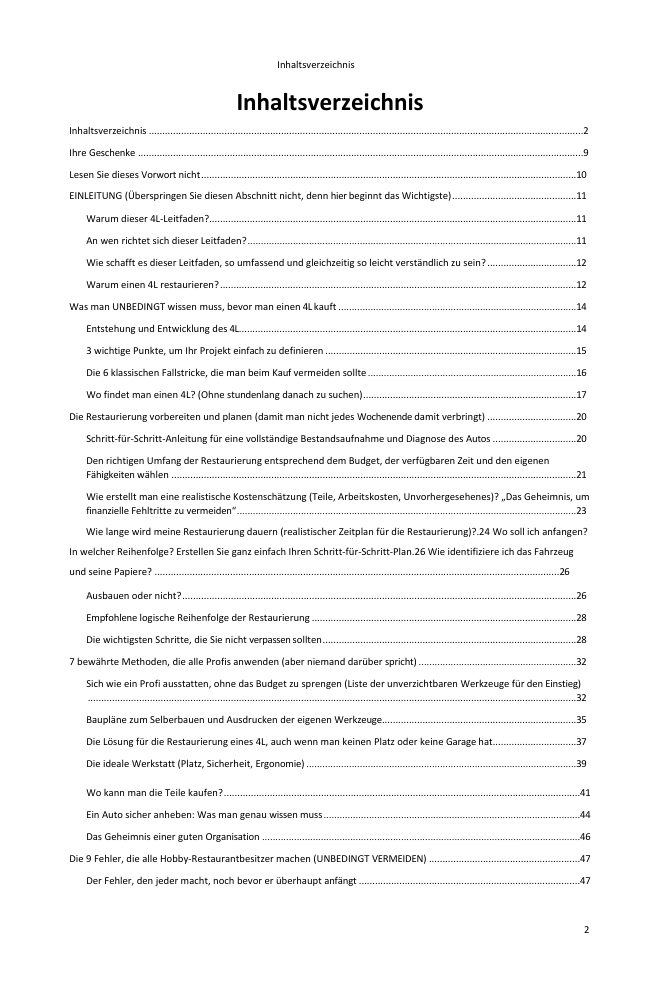 Inhaltsverzeichnis (1/5): alles, was der Leitfaden abdeckt