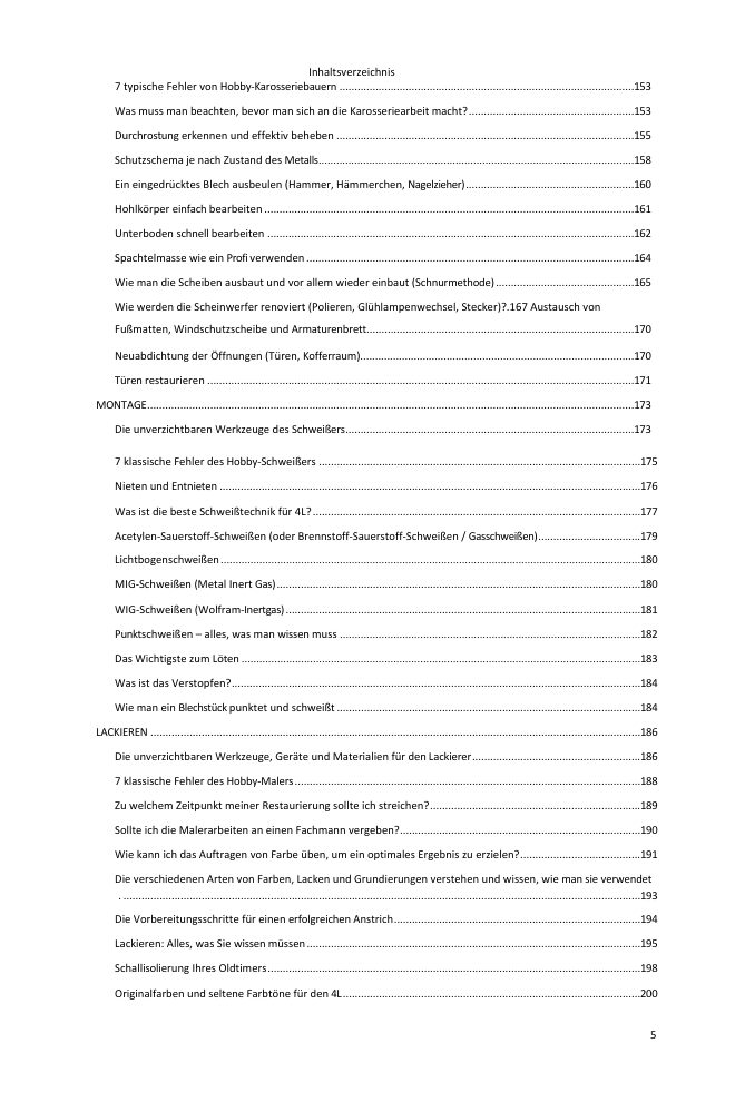 Inhaltsverzeichnis (4/5): alles, was der Leitfaden abdeckt