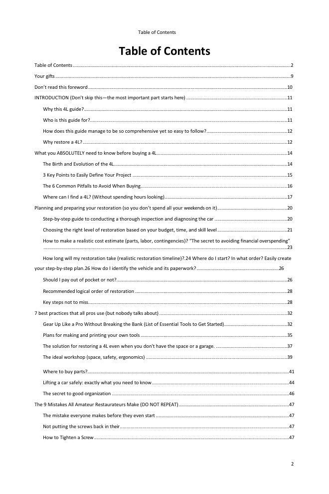 Table of contents (1/5): everything the guide covers