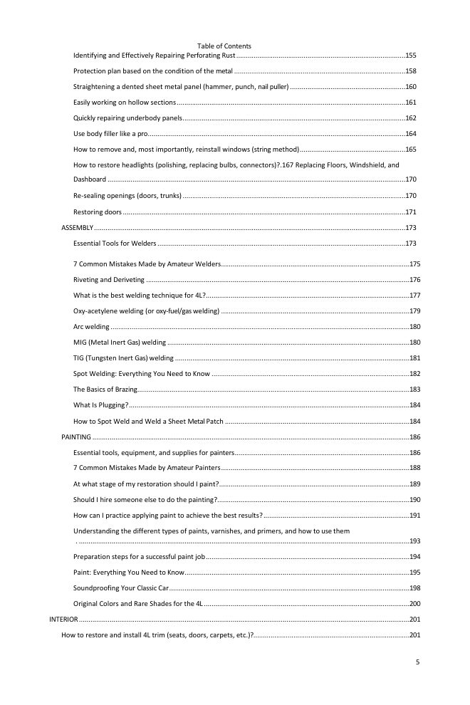 Table of contents (4/5): everything the guide covers