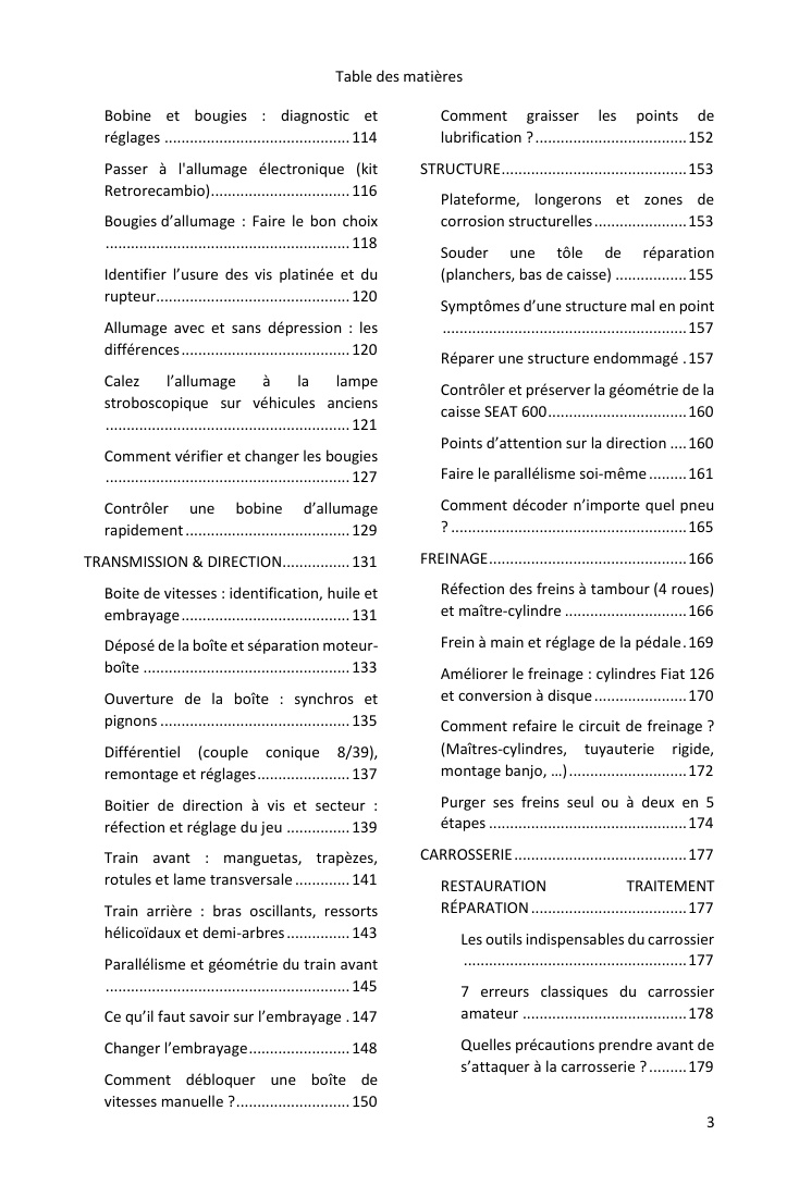 Table des matières (3/4) : tout ce que couvre le guide