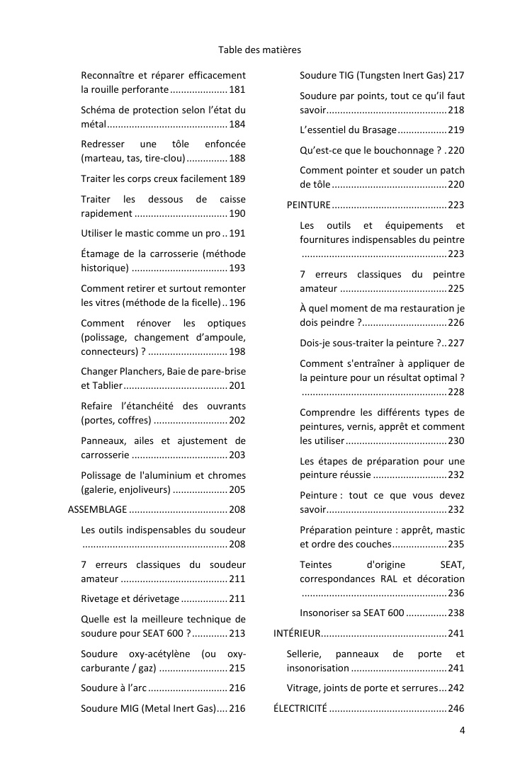 Table des matières (4/4) : tout ce que couvre le guide