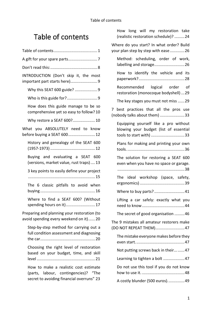 Table of contents (1/4): everything the guide covers