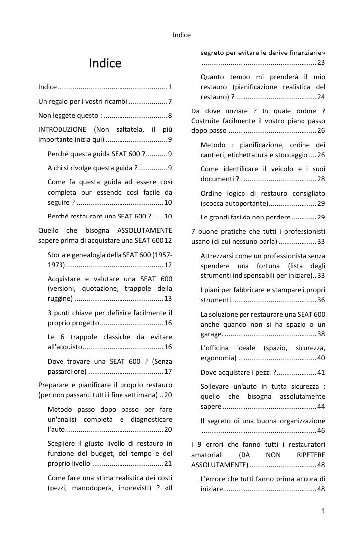 Indice (1/4): tutto ciò che la guida tratta