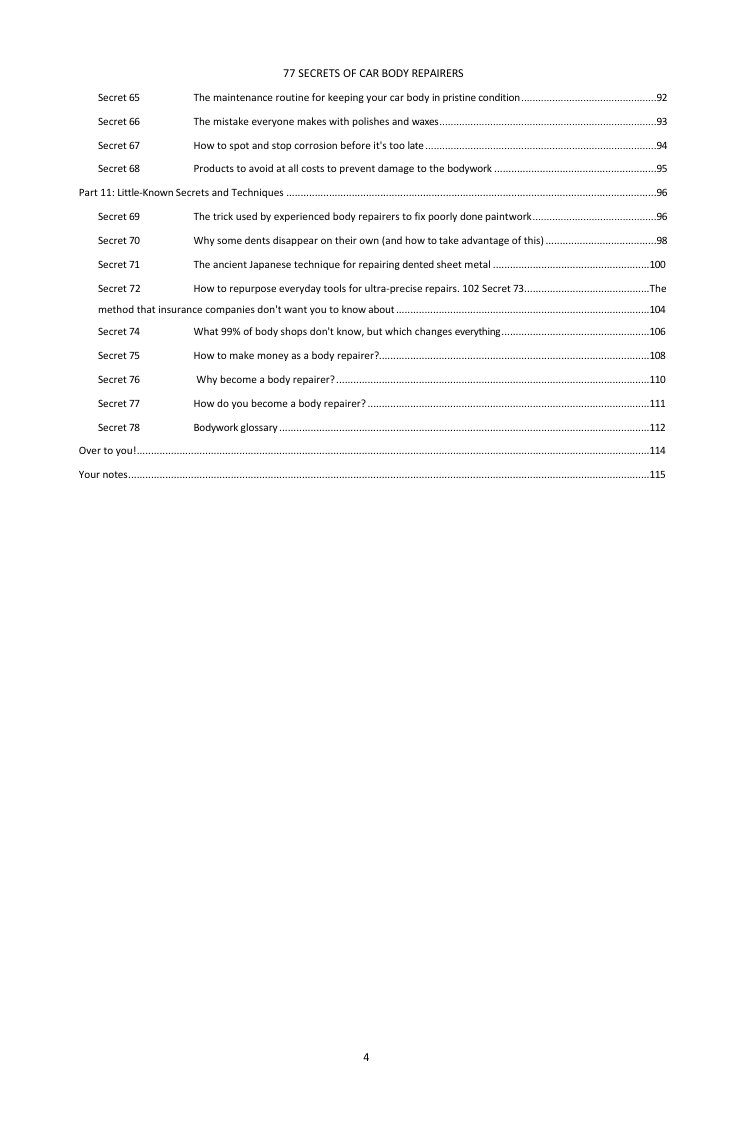 Contents (3/3): the 77 secrets