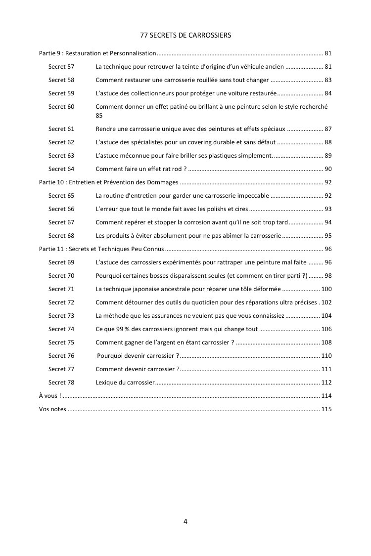 Sommaire (3/3) : les 77 secrets