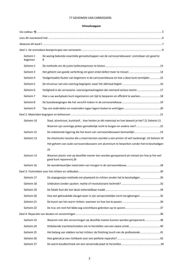 Inhoudsopgave (1/3): de 77 geheimen