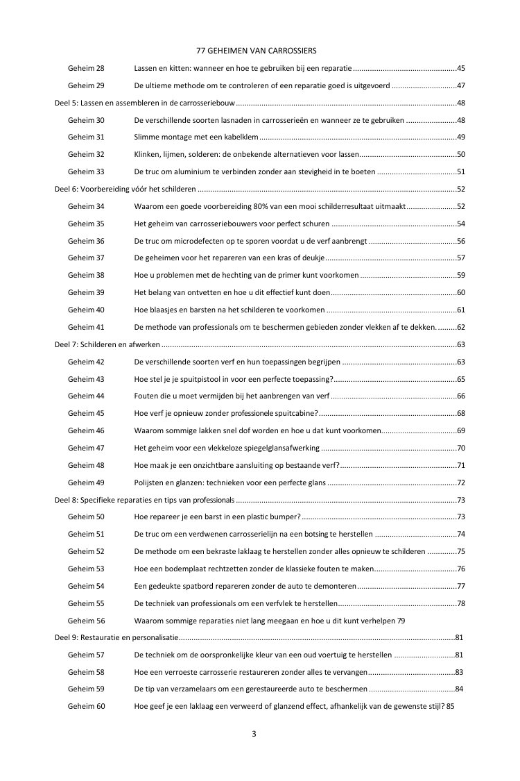 Inhoudsopgave (2/3): de 77 geheimen